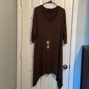 Asymmetrical French Atmosphere Olive Green Dress With Necklace